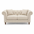 Sofá de Lino Beige con Brazos Enrollados y Cojines Decorativos 150cm