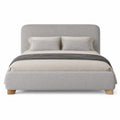Cama tapizada de tela gris con base de madera, 200 cm x 160 cm