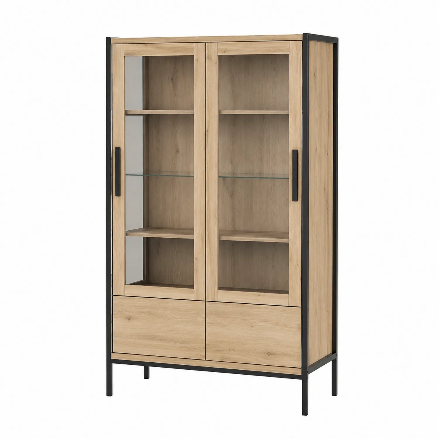 Vitrina de madera y metal con puertas de vidrio templado 180x90x40 cm
