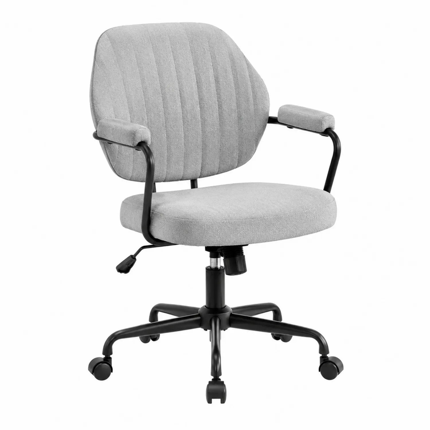 Silla de oficina giratoria ajustable de tela gris con base metálica