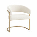 Silla de comedor de poliéster beige con estructura de metal dorado
