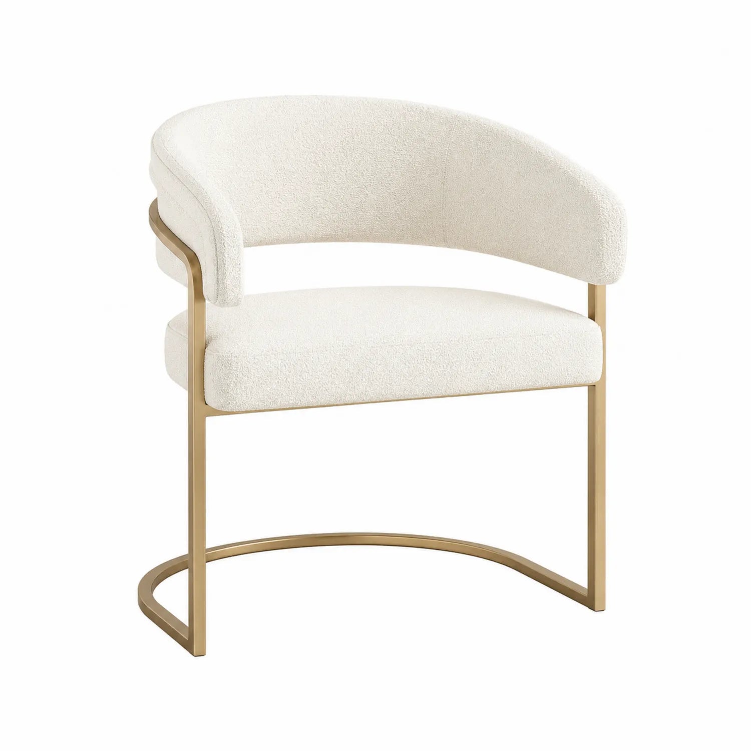 Silla de comedor de poliéster beige con estructura de metal dorado