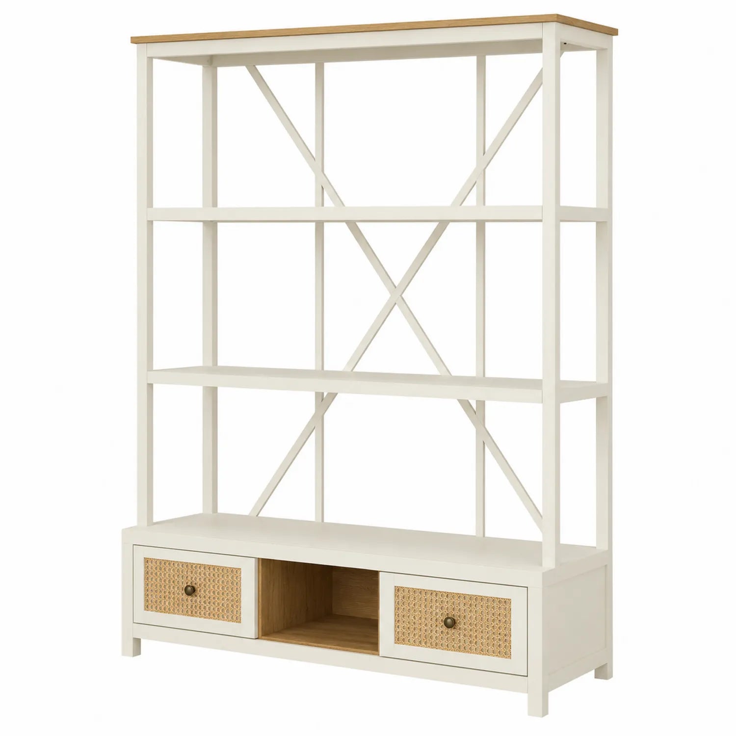Estantería de MDF y ratán blanco 178 cm