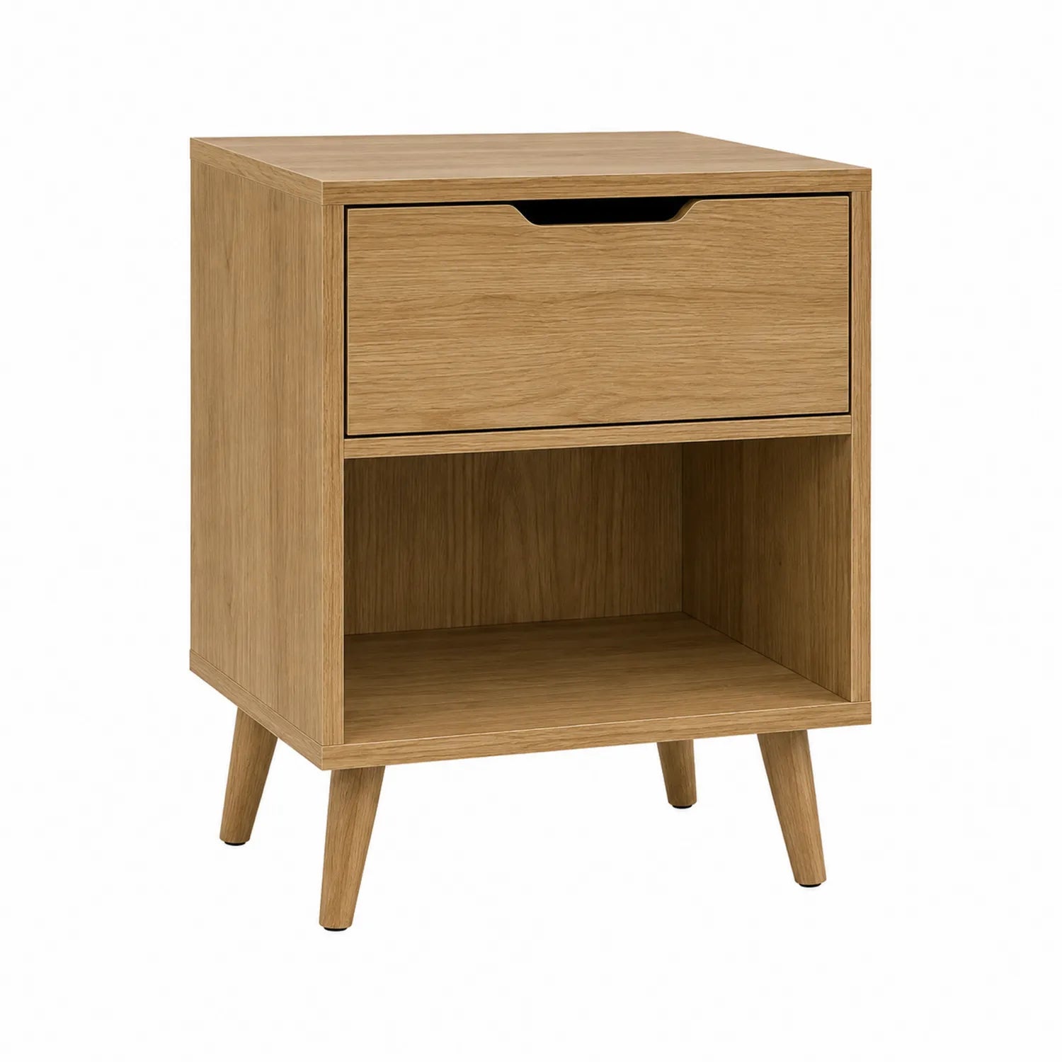 Mesita de noche de madera con cajón y estante abierto de 40x30x55 cm